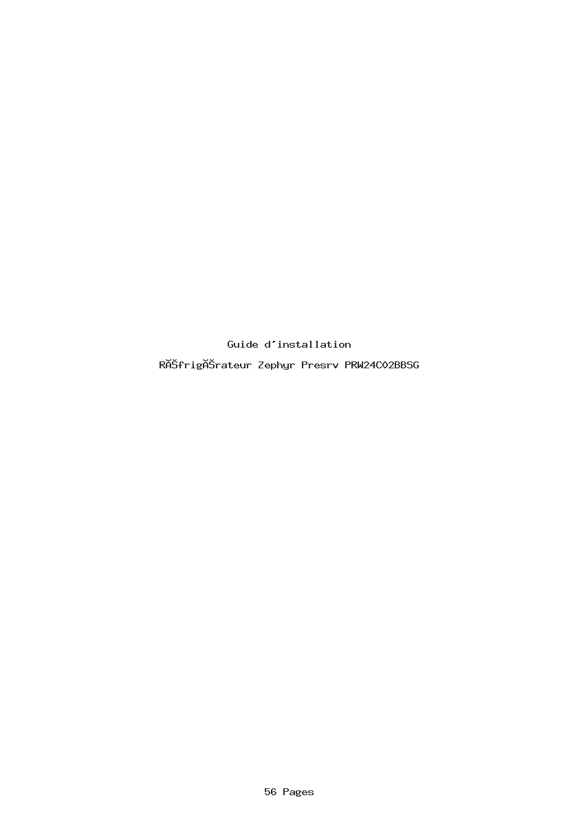 Page 1 de la notice Guide d'installation Zephyr Presrv PRW24C02BBSG