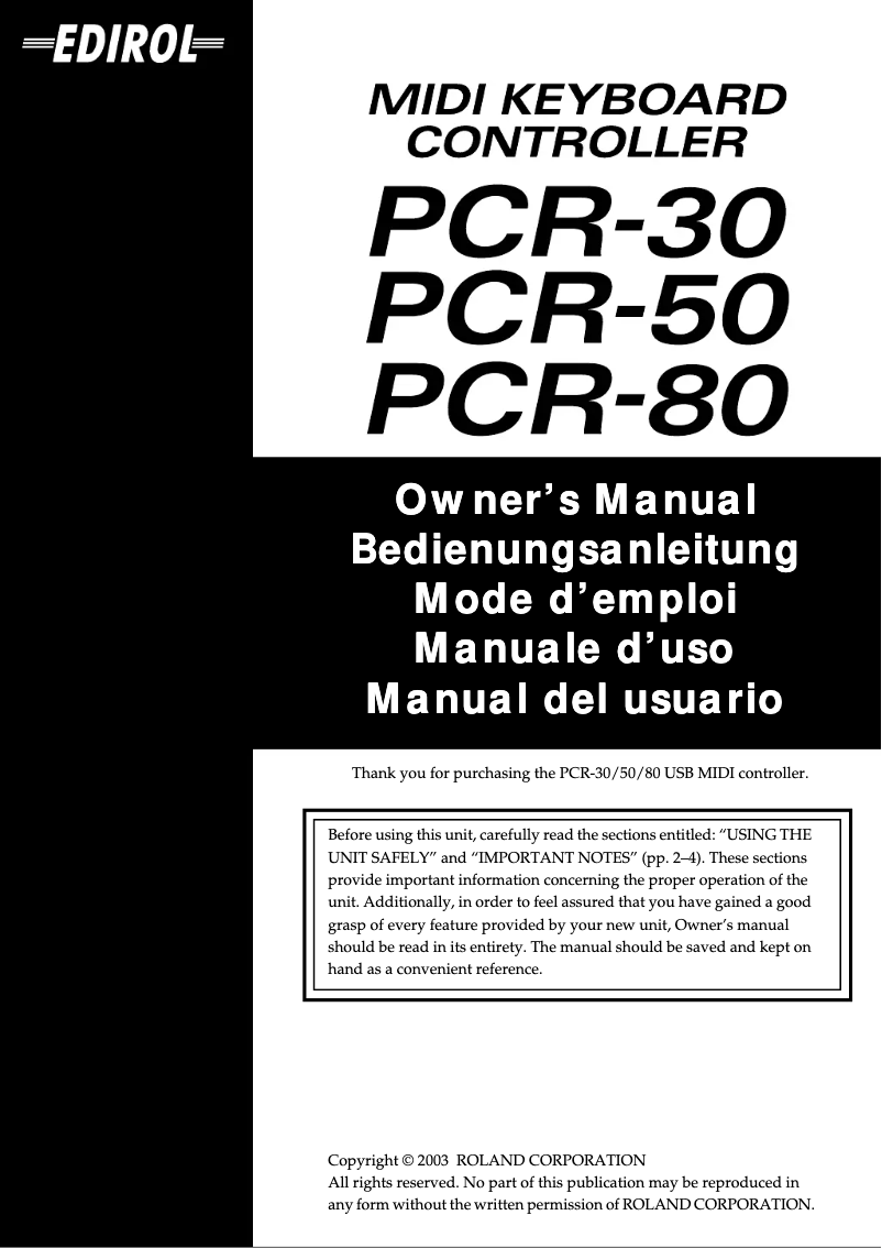 Página 1 del manual Manual de usuario Roland PCR-50