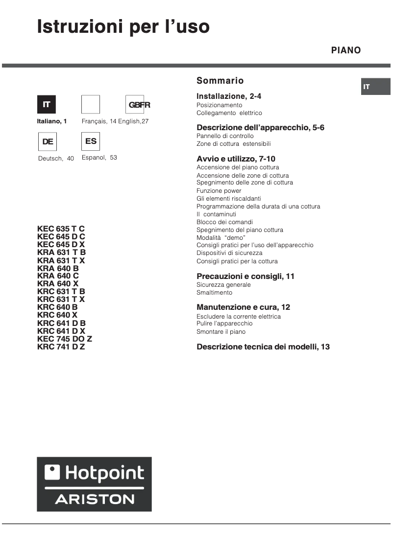 Página 1 del manual Manual de usuario Hotpoint Ariston KRC 631 t X