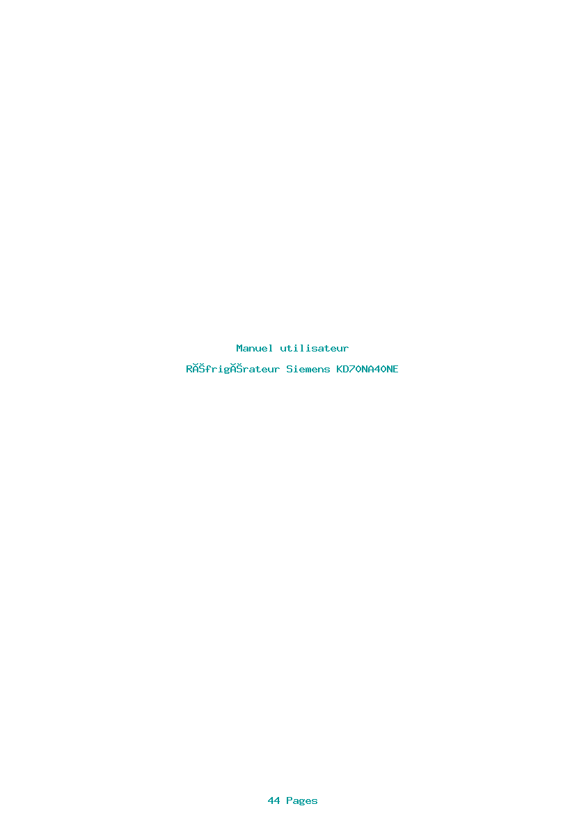 Page 1 de la notice Manuel utilisateur Siemens KD70NA40NE