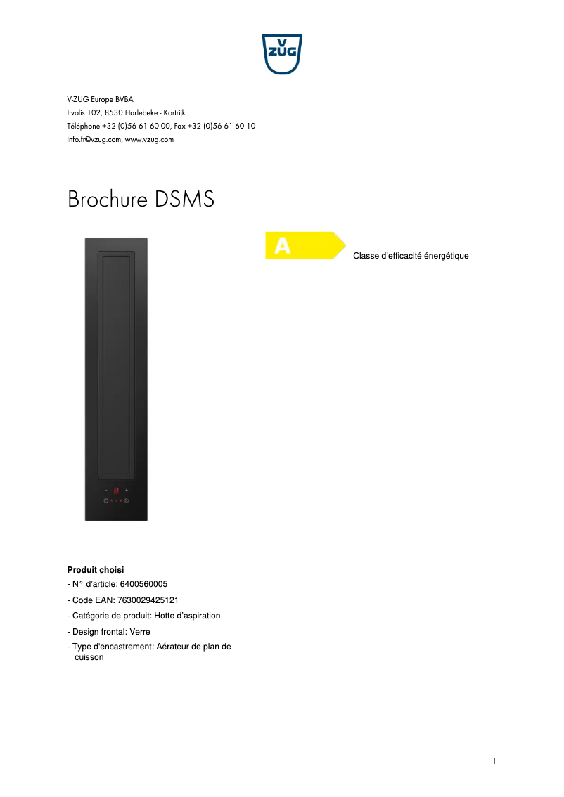 Página 1 del manual Folleto V-Zug DSMS