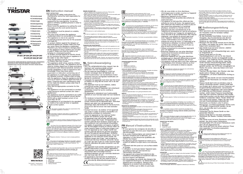 Page 1 de la notice Manuel utilisateur TriStar BP-2965