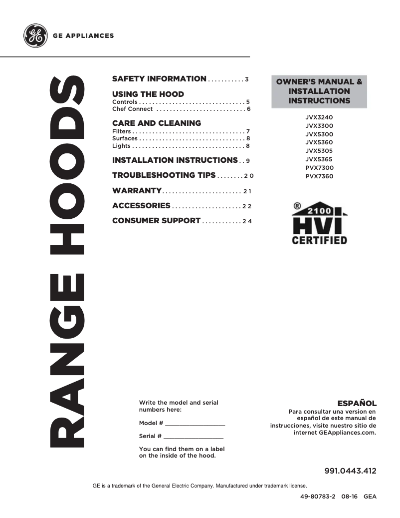 Page n°1 - Manuel utilisateur GE JVX3300DJBB
