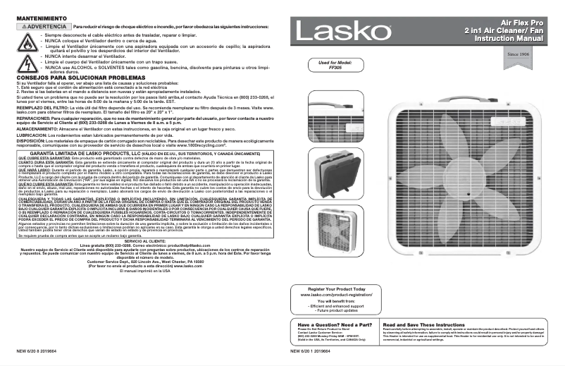 Page 1 of the manual User Manual Lasko Air Flex FF305