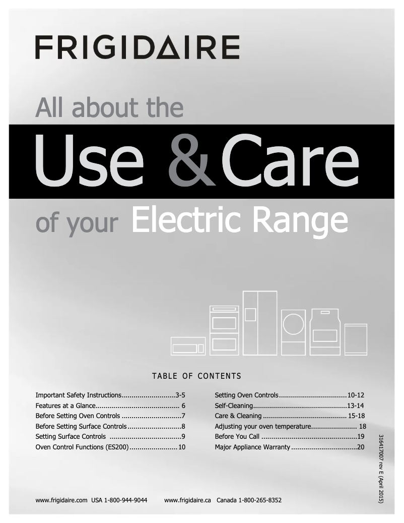 Page 1 de la notice Manuel utilisateur Frigidaire FEF354GB