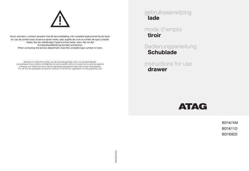 Page 1 de la notice Manuel utilisateur Atag BD1611D