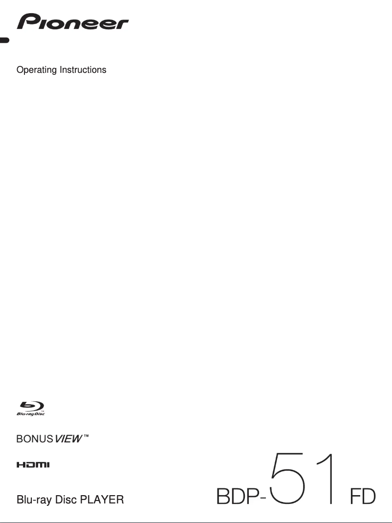 Page 1 de la notice Manuel utilisateur Pioneer BDP-51 FD