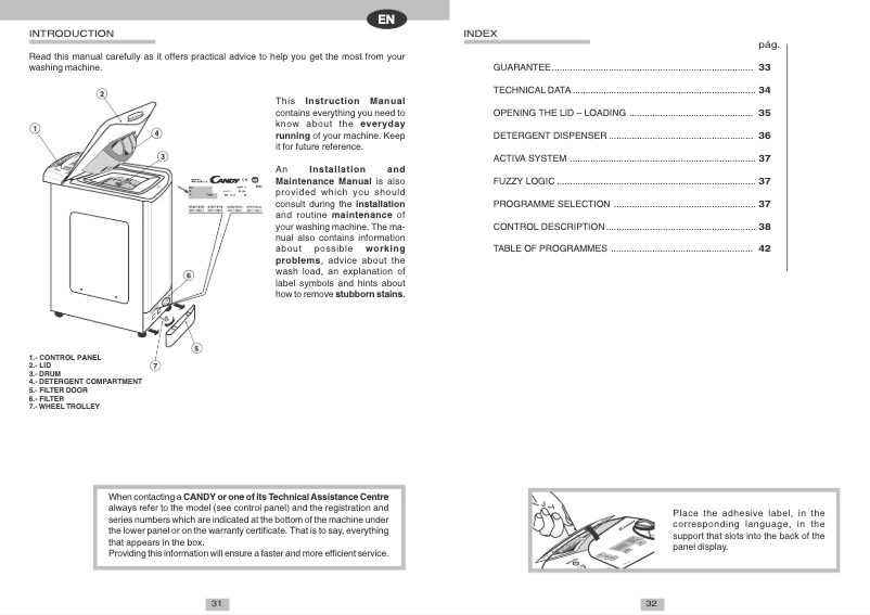 Page 1 of the manual User Manual Candy LB CTAS120ES