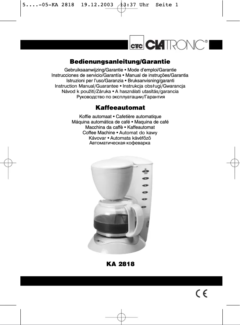 Página 1 del manual Manual de usuario Clatronic KA 2818