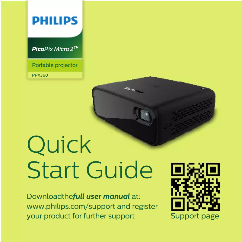 Page 1 de la notice Guide de démarrage rapide Philips Picopix Micro 2Tv PPX360