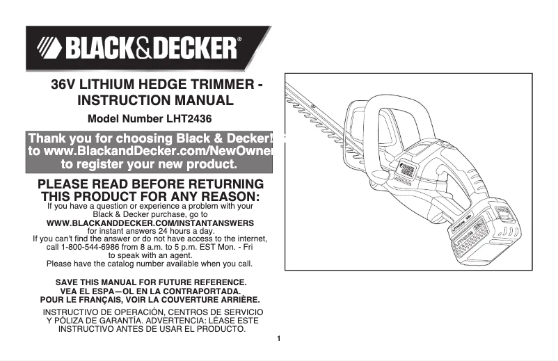 Page 1 de la notice Manuel utilisateur Black & Decker LHT2436