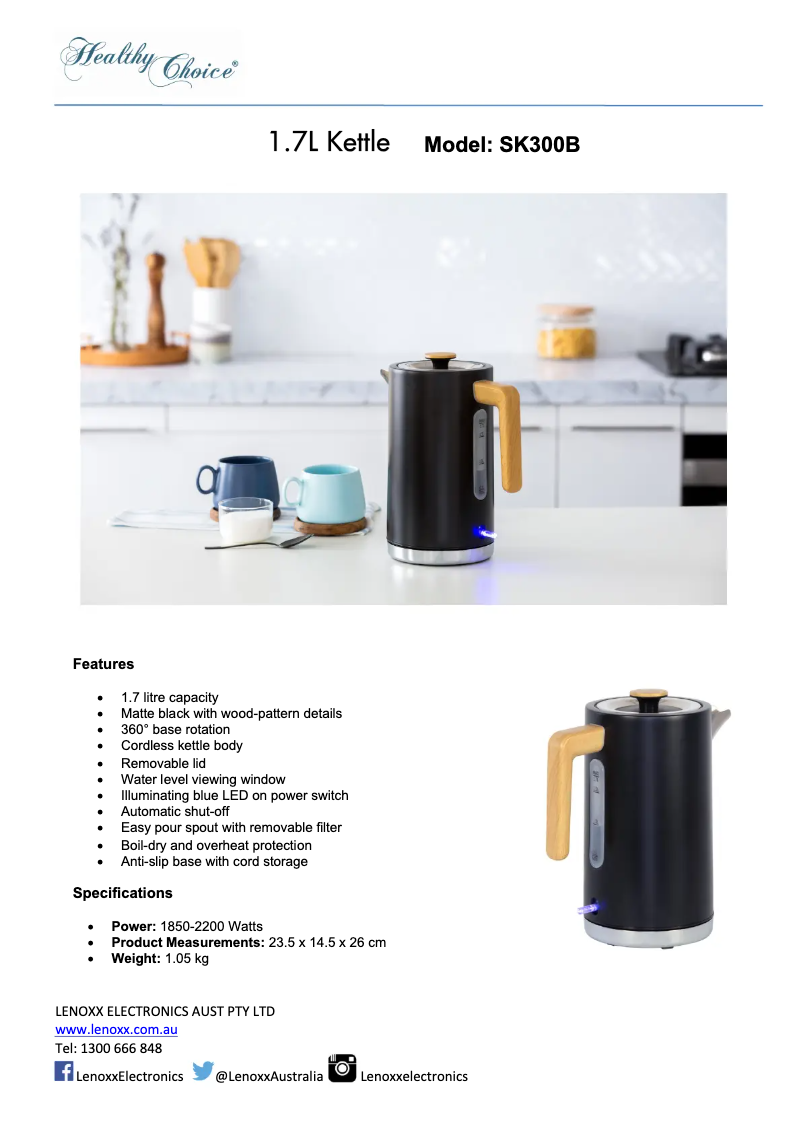Page 1 de la notice Fiche technique Healthy Choice SK300B