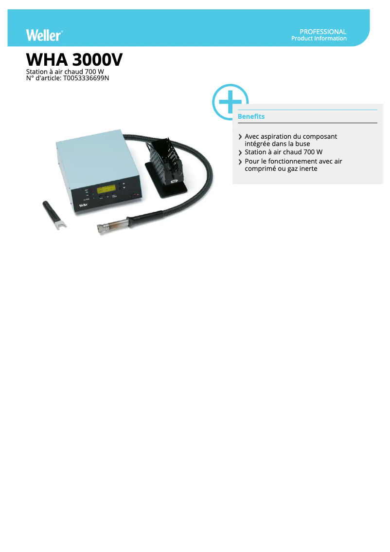 Page 1 de la notice Fiche technique Weller WHA 3000V