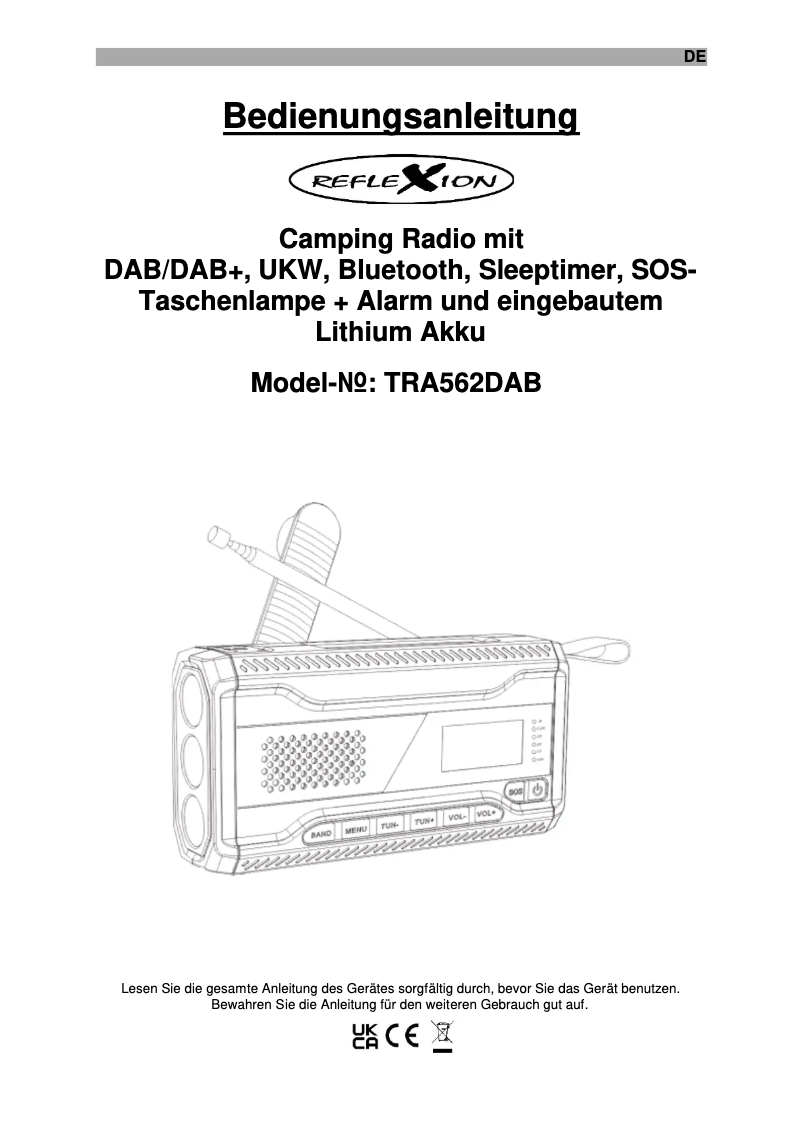 Page 1 of the manual User Manual Reflexion TRA562DAB