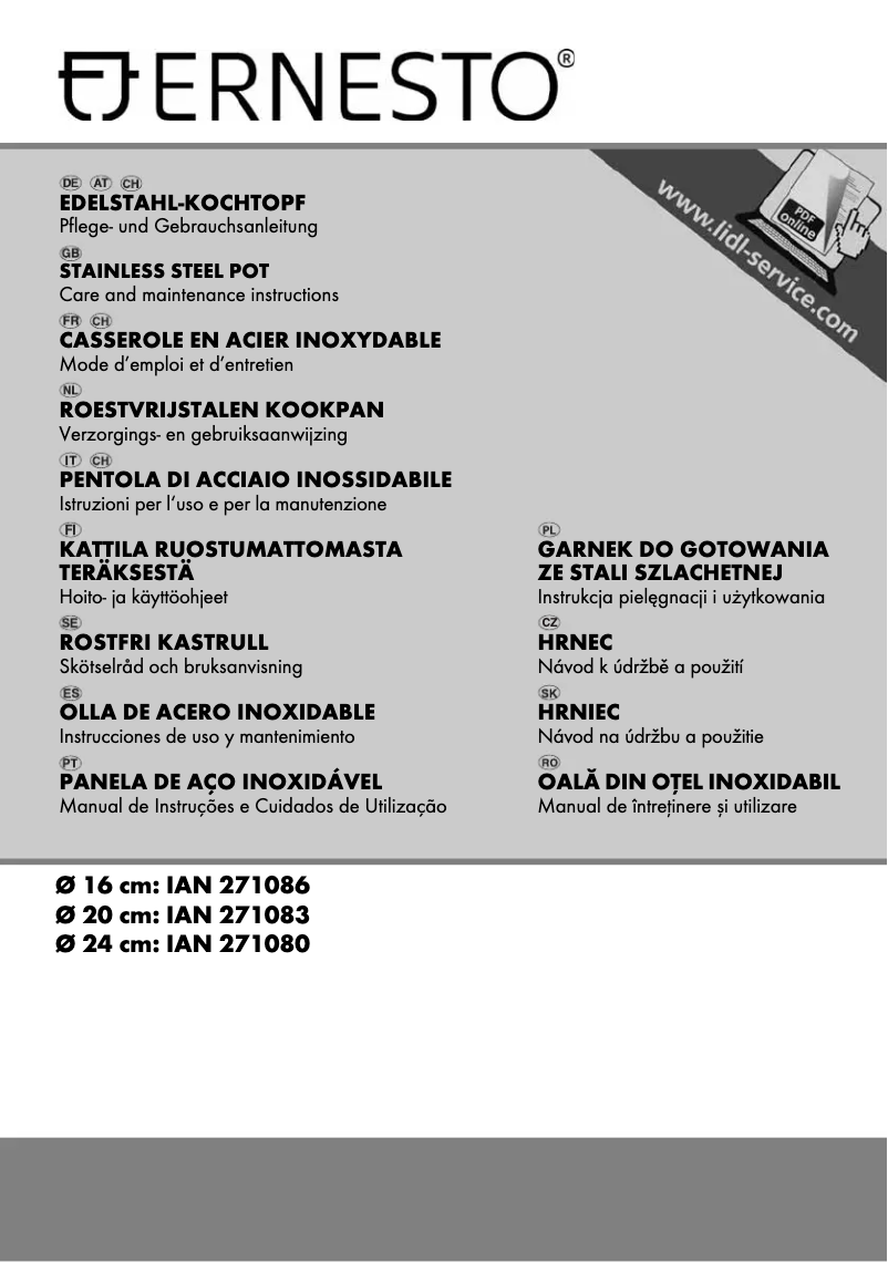 Page 1 de la notice Manuel utilisateur Ernesto IAN 271086