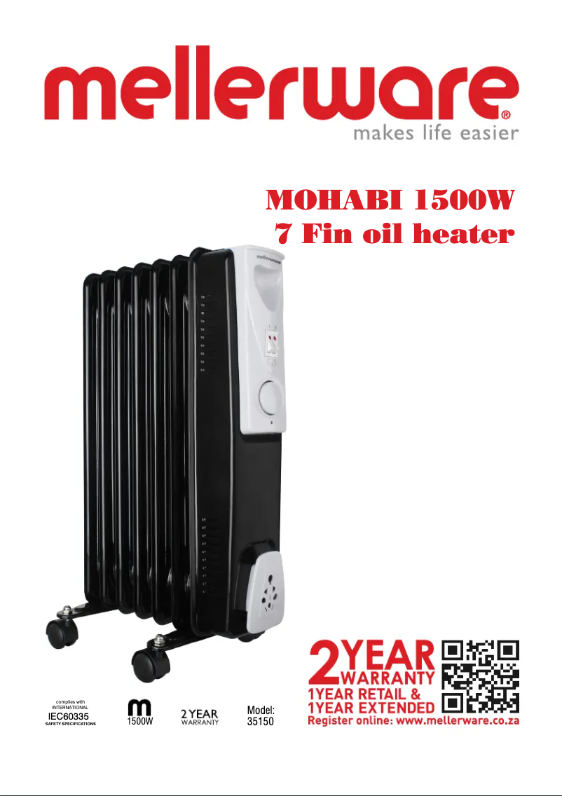 Page 1 de la notice Manuel utilisateur Mellerware Mohabi 1500 35150