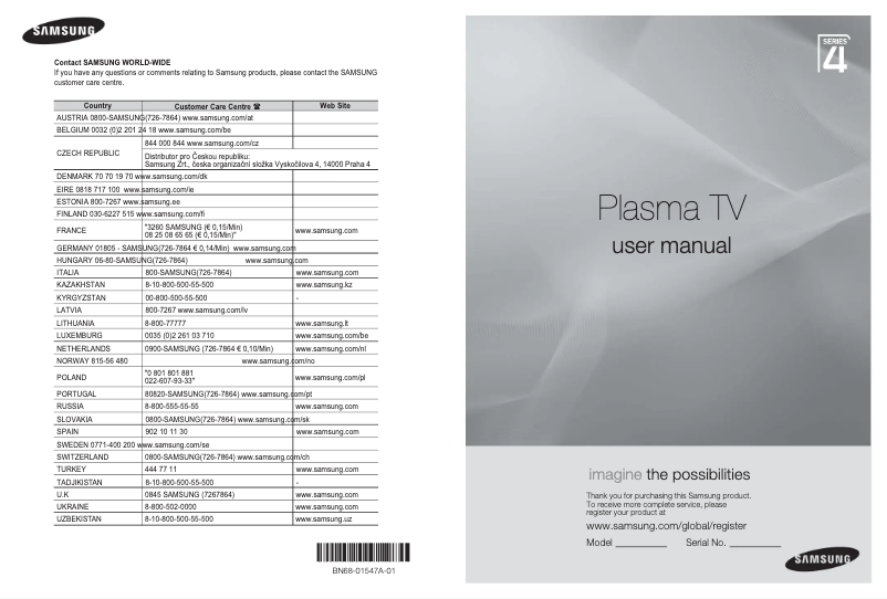 Page 1 de la notice Manuel utilisateur Samsung PS42A466P2M