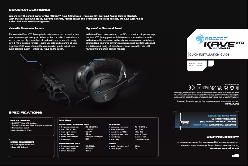 Page 1 de la notice Manuel utilisateur Roccat Kave XTD
