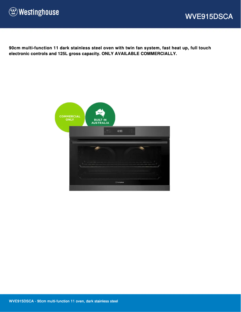 Página 1 del manual Ficha técnica Westinghouse WVE915DSCA