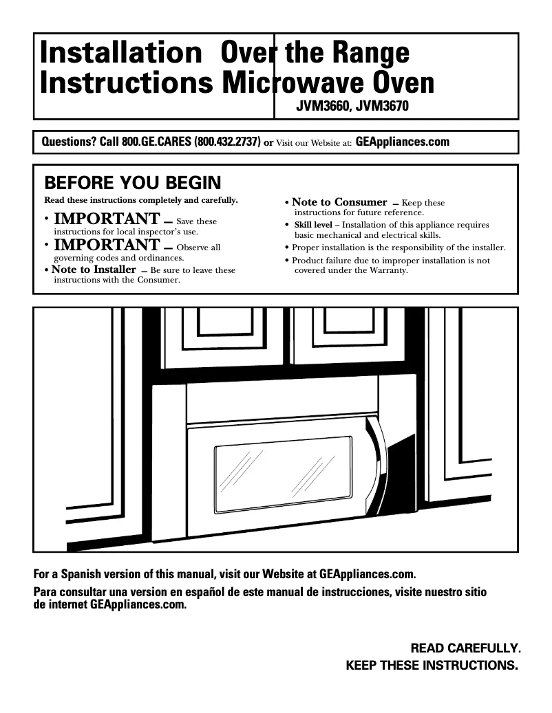 Página 1 del manual Guía de instalación GE Profile JVM3660WF