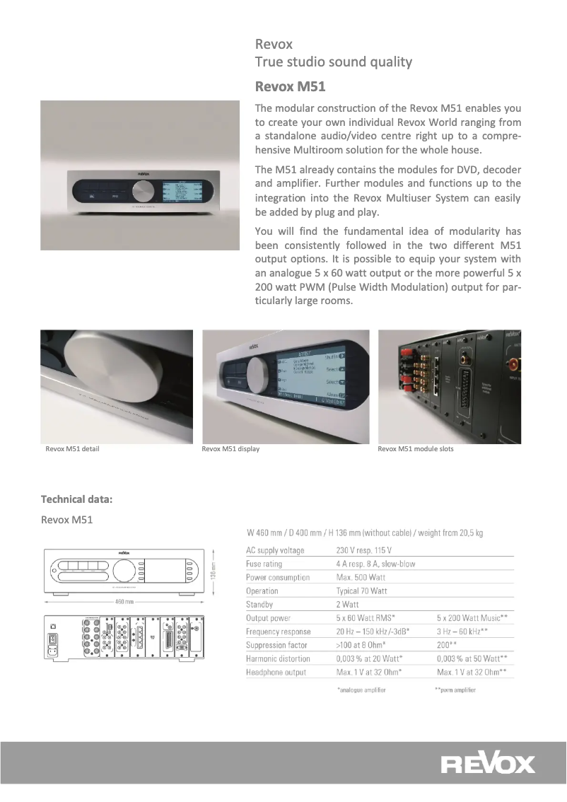 Page 1 de la notice Fiche technique Revox M51 MK2