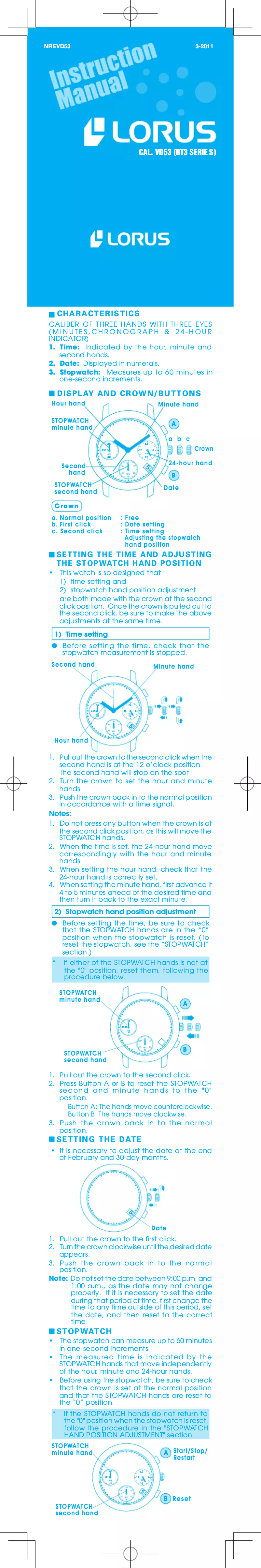 Page 1 de la notice Manuel utilisateur Lorus Dress RT345FX9