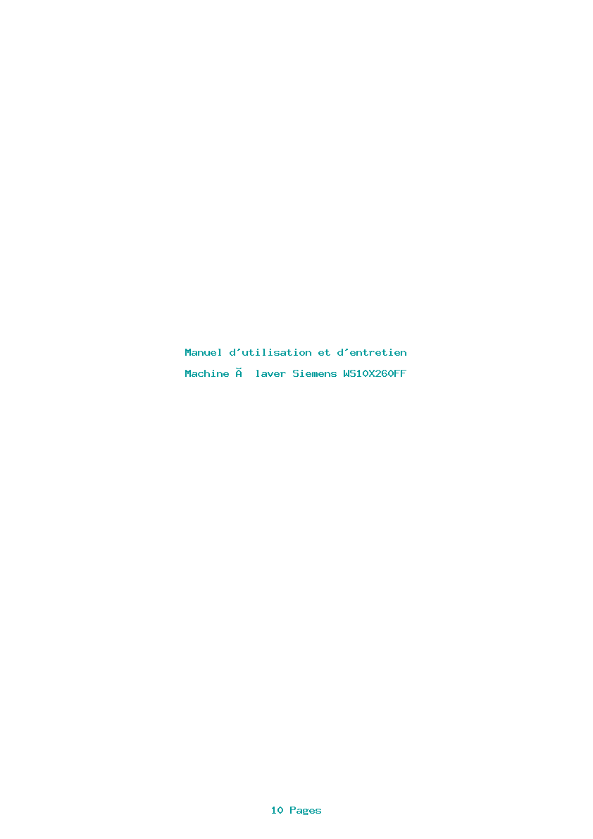 Page 1 de la notice Manuel d'utilisation et d'entretien Siemens WS10X260FF