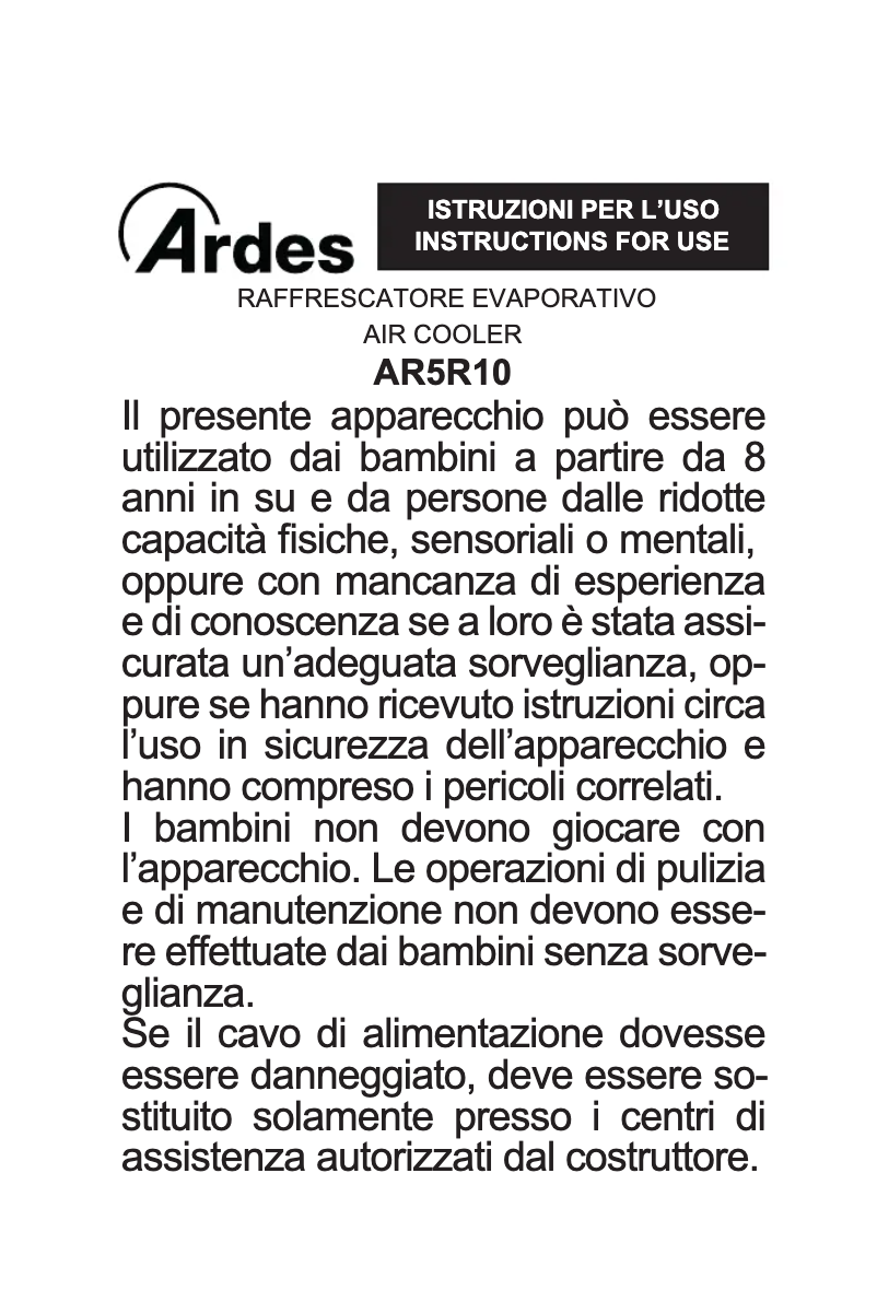 Page 1 de la notice Manuel utilisateur Ardes 5R10