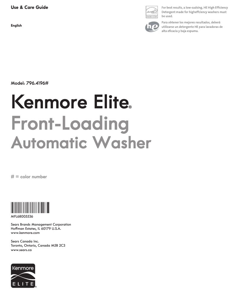 Page 1 of the manual User Manual Kenmore 796.41963 Elite