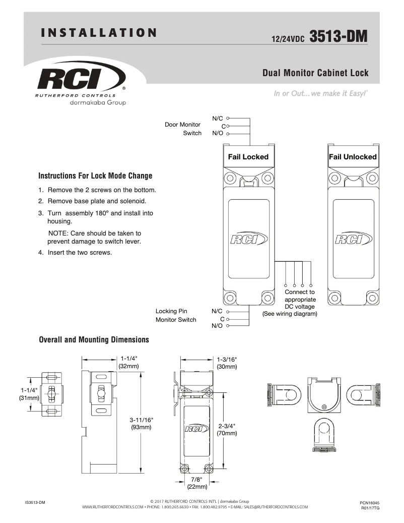 Page 1 de la notice Manuel utilisateur Dormakaba RCI 3513DM