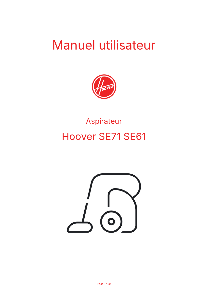 Page 1 de la notice Manuel utilisateur Hoover SE71 SE61