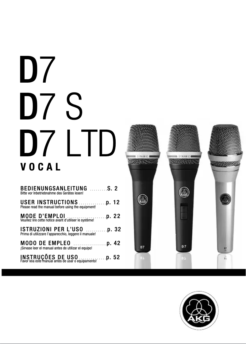 Page 1 de la notice Manuel utilisateur AKG D7 S