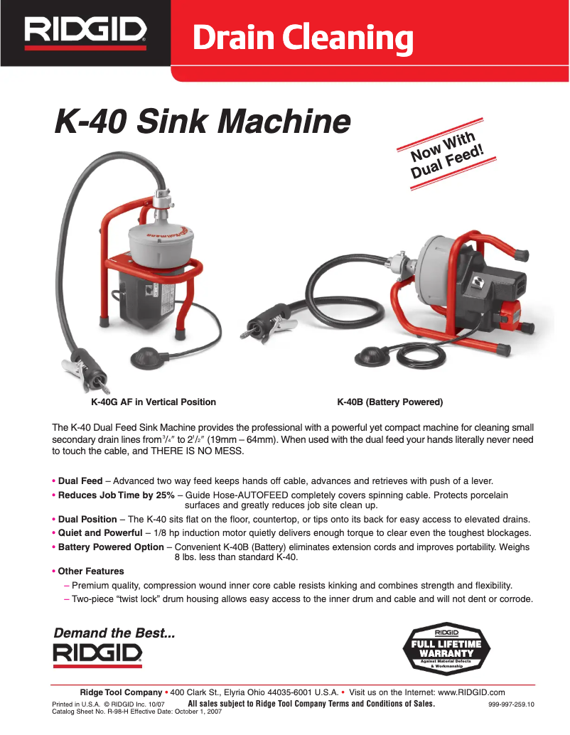 Page 1 de la notice Catalogue Ridgid K-40