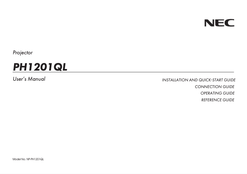 Page 1 de la notice Manuel utilisateur NEC PH1201QL