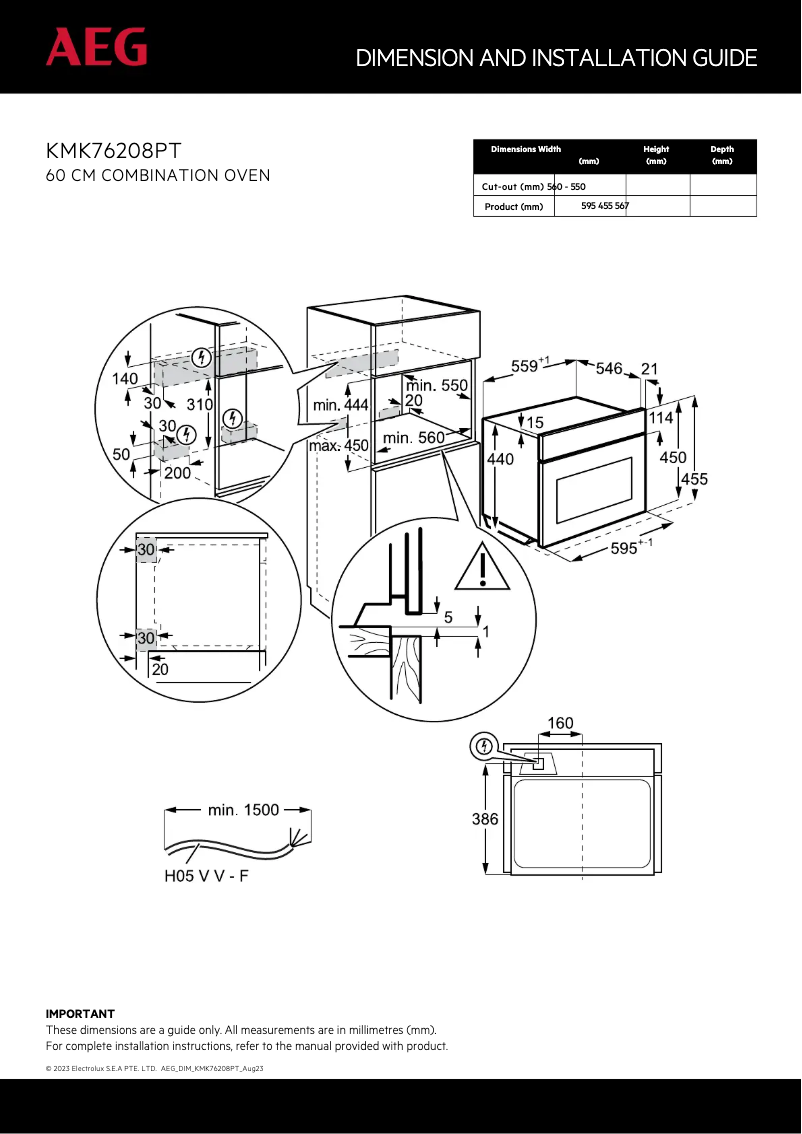 Page 1 de la notice Guide d'installation AEG KMK76208PT