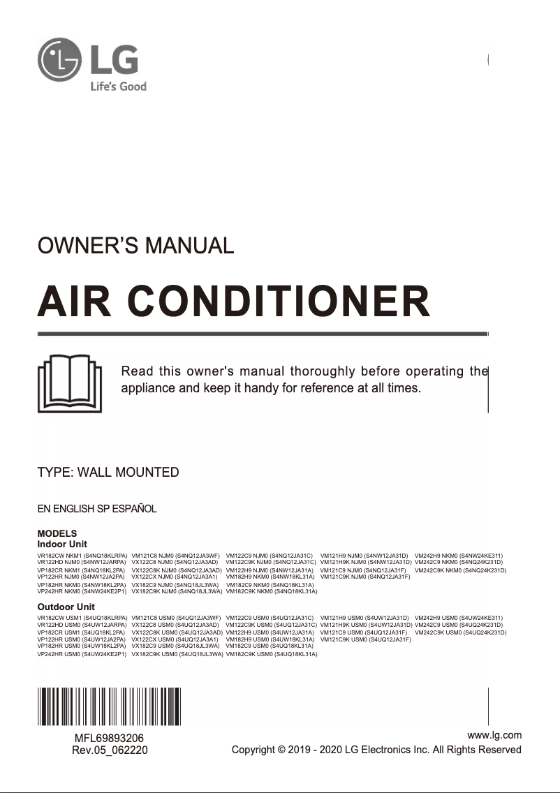 Page 1 de la notice Manuel utilisateur LG VR182CW