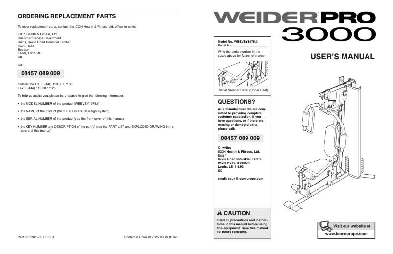 Página 1 del manual Manual de usuario Weider Pro 3000