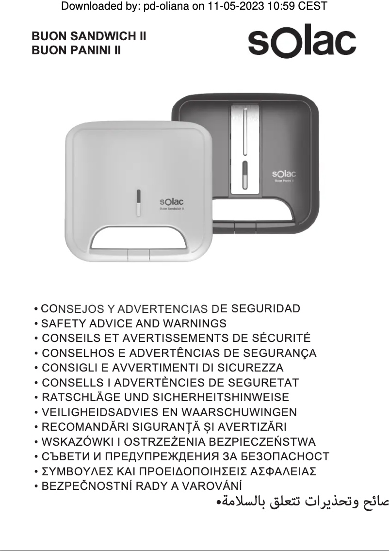 Page 1 de la notice Manuel utilisateur Solac Buon Panini II SD5058