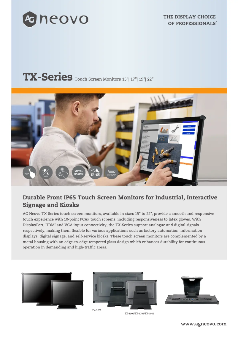 Página 1 del manual Ficha técnica AG Neovo TX-1702