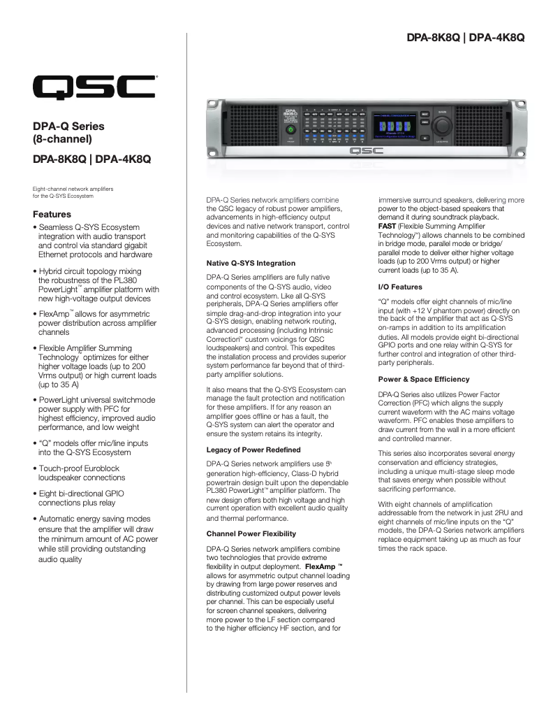 Page 1 of the manual Technical Sheet QSC DPA-8K8Qn