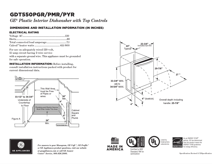 Page n°1 - Fiche technique GE GDT550PYRFS