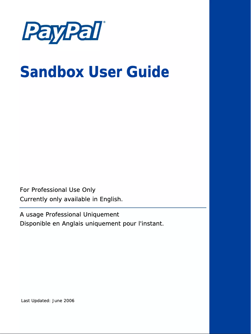 Page 1 de la notice Manuel utilisateur PayPal Sandbox (2006)