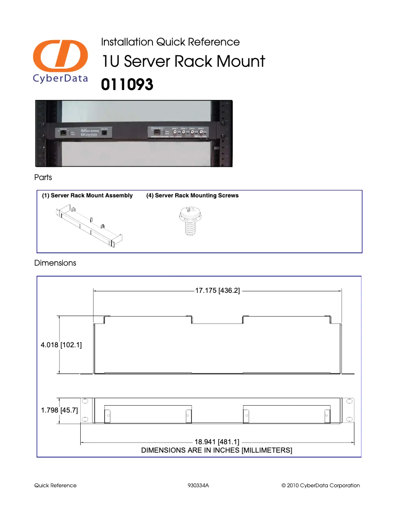 Page 1 de la notice Manuel utilisateur CyberData Systems 011093