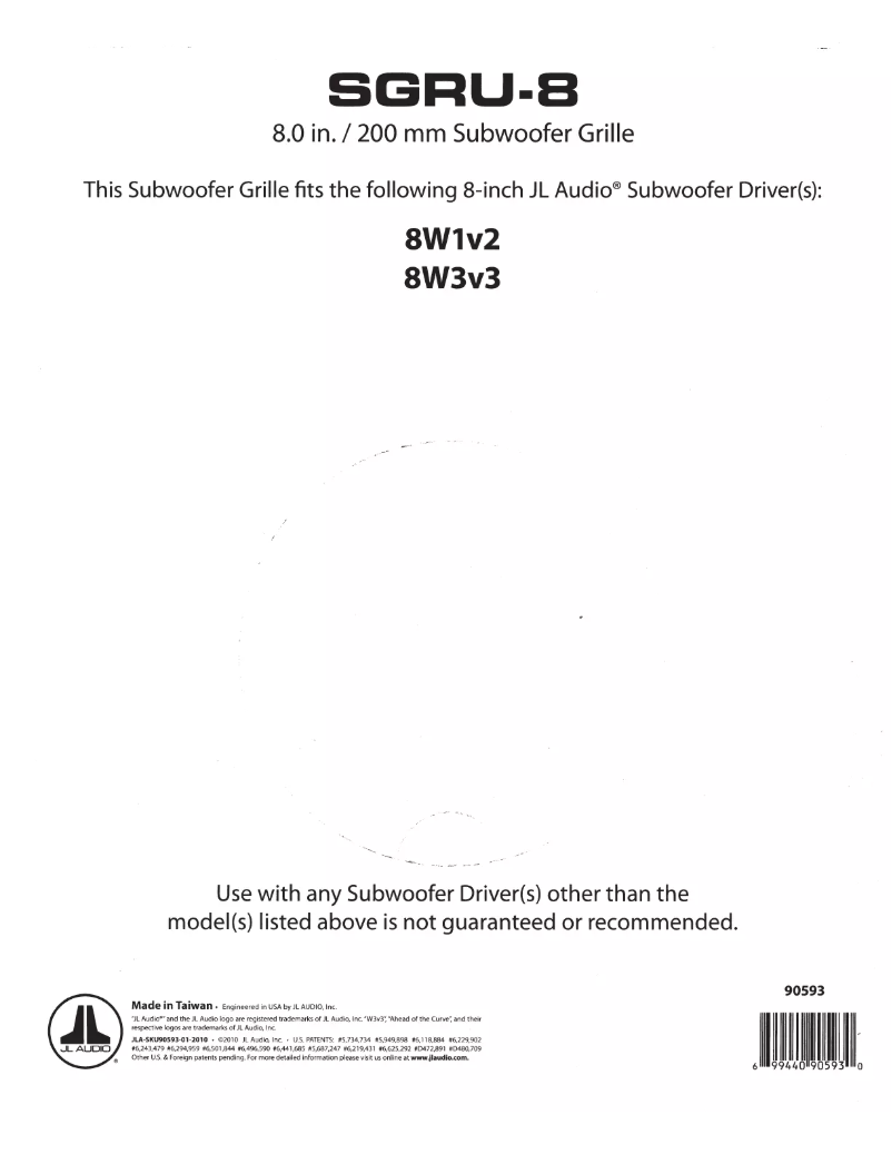 Page 1 de la notice Manuel utilisateur JL Audio SGRU-8