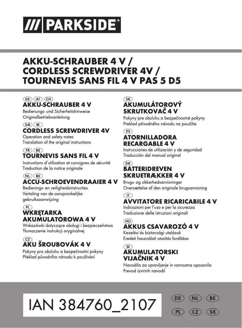 Page 1 de la notice Manuel utilisateur Parkside HG07075