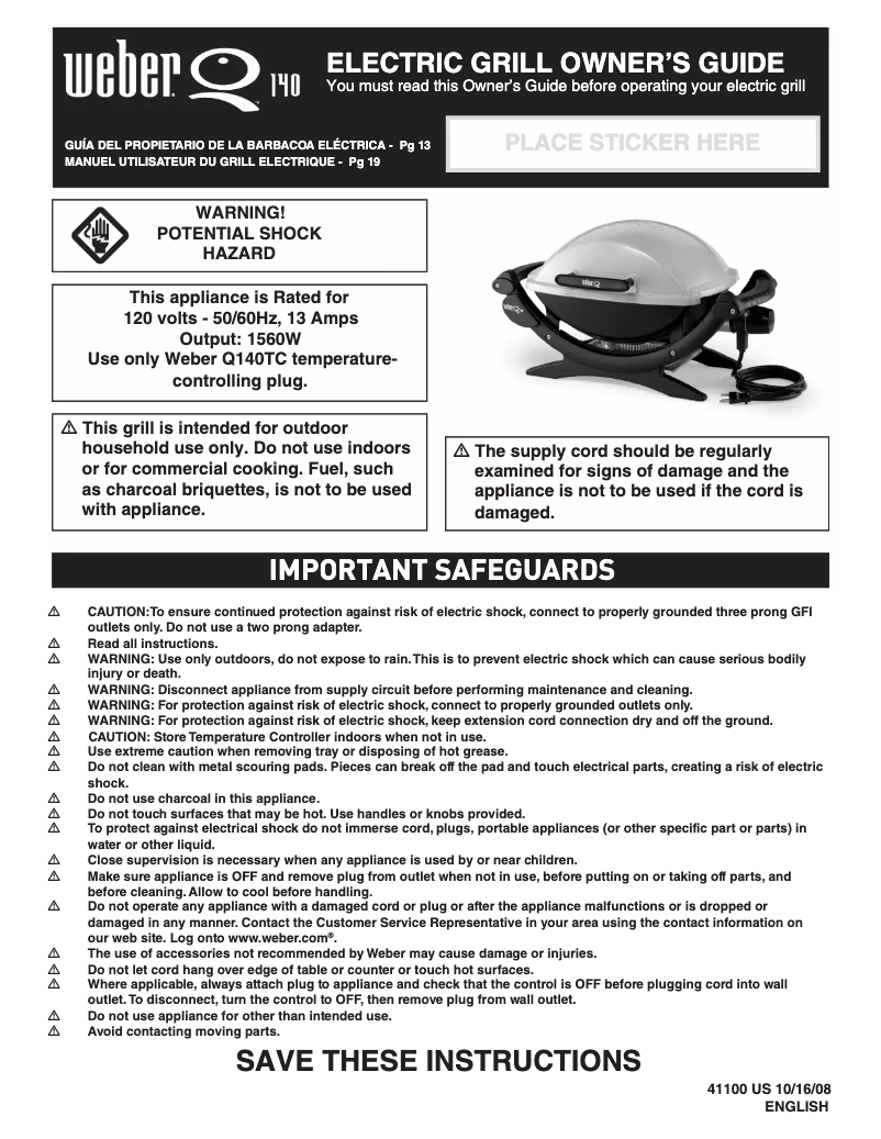 Page 1 de la notice Instructions / montage Weber Q140