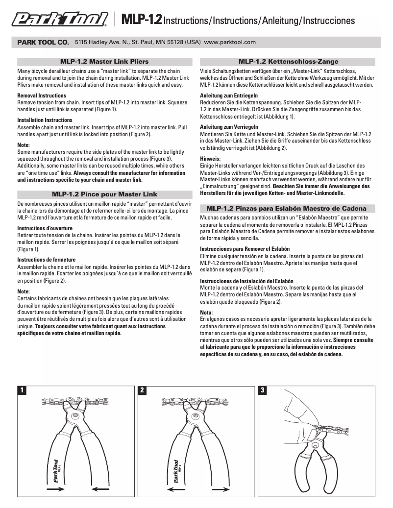 Page 1 de la notice Manuel utilisateur Park Tool MLP-1.2