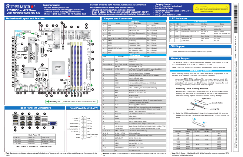 Page 1 de la notice Guide de démarrage rapide Supermicro X10SDV-4C+-TP4F