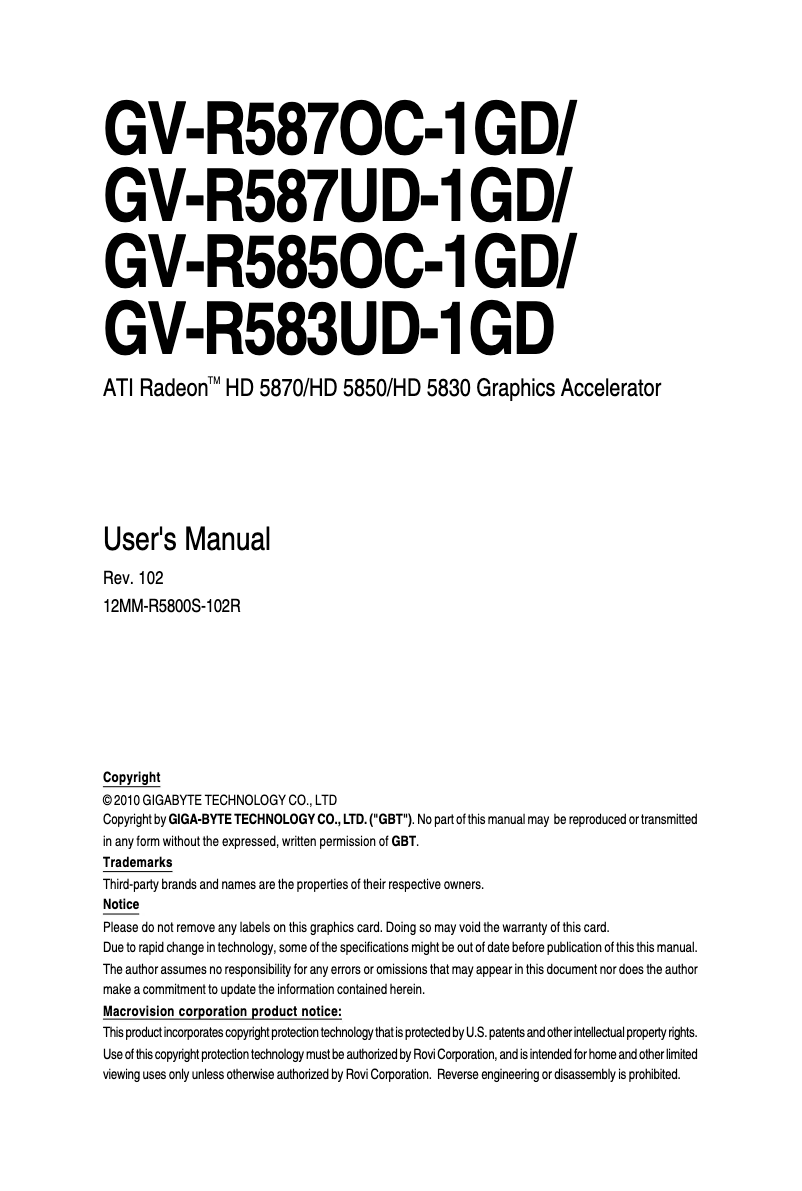 Página 1 del manual Manual de usuario Gigabyte Radeon HD5870