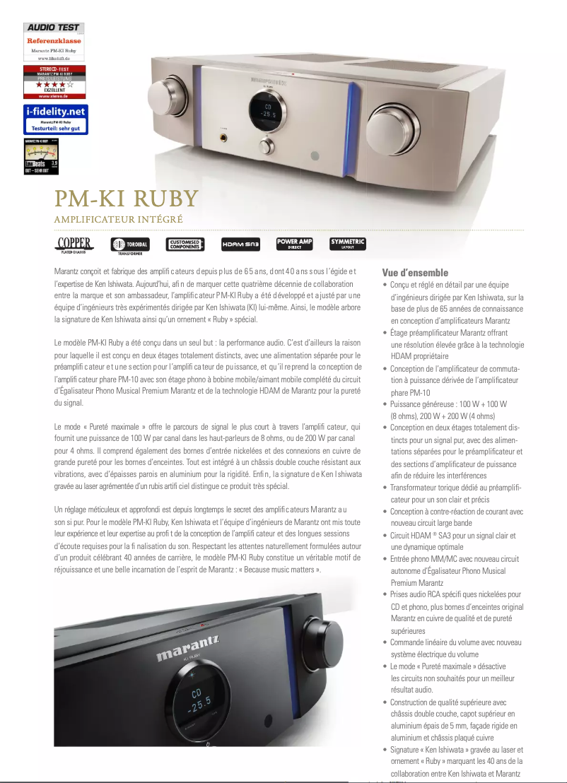 Page 1 de la notice Fiche technique Marantz PM-KI RUBY